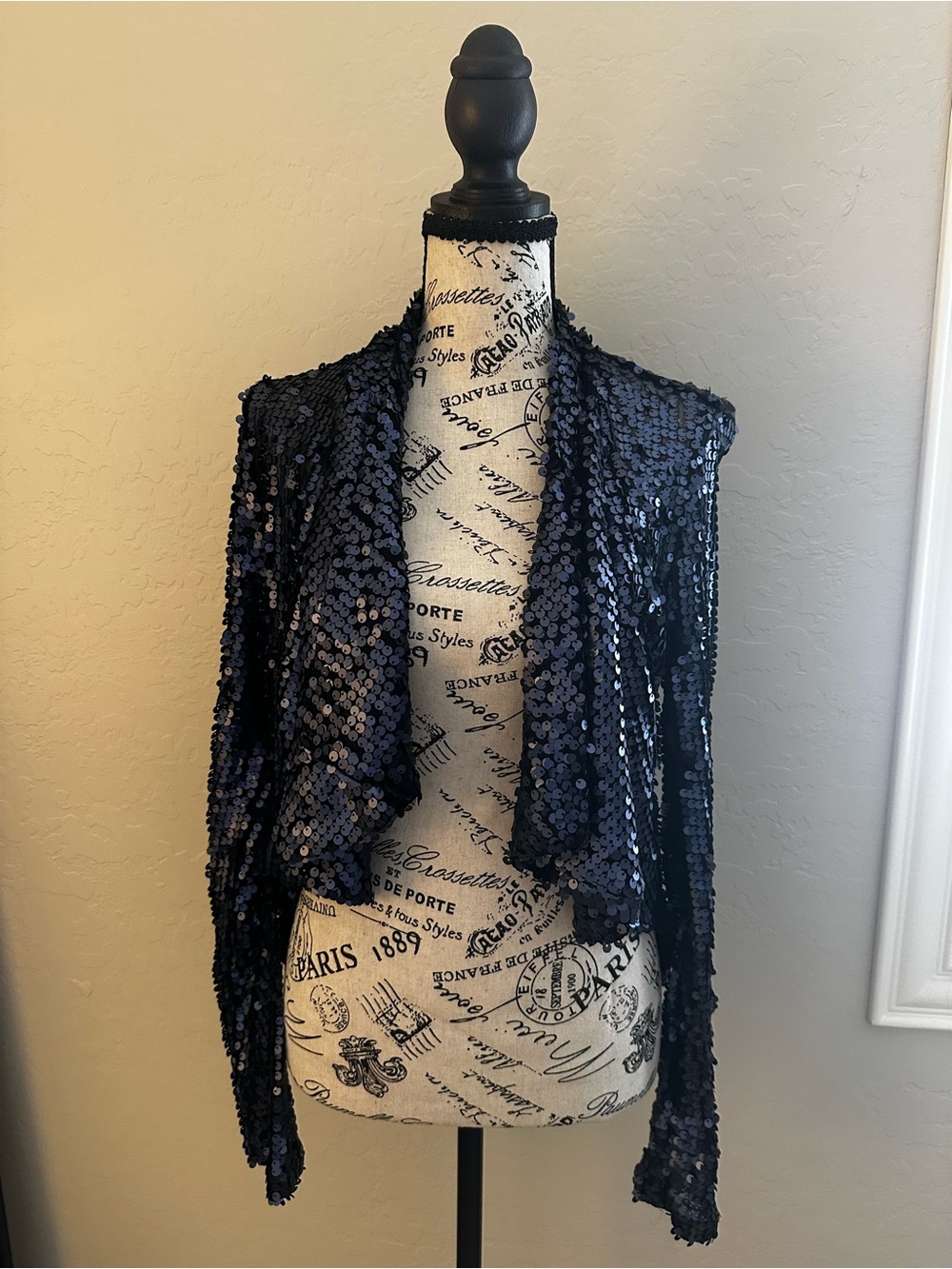 Navy Sequin Open-Front Jacket